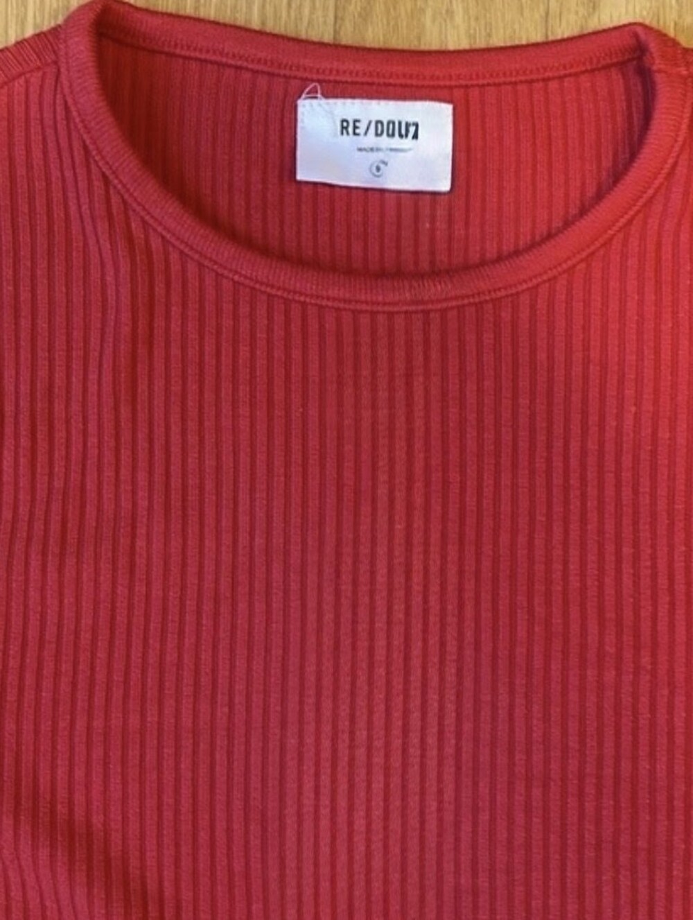 Re/Done Ribbed Long-Sleeve Red Bodysuit Small - Picture 3 of 5